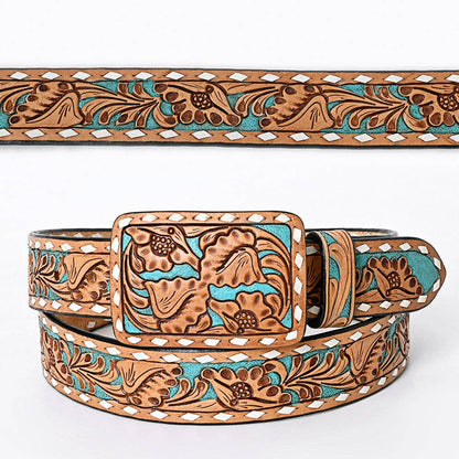 Beautifully Hand-Tooled Genuine American Leather Belt: ADBLF174-L