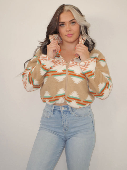AZTEC SHERPA CROPPED JACKET